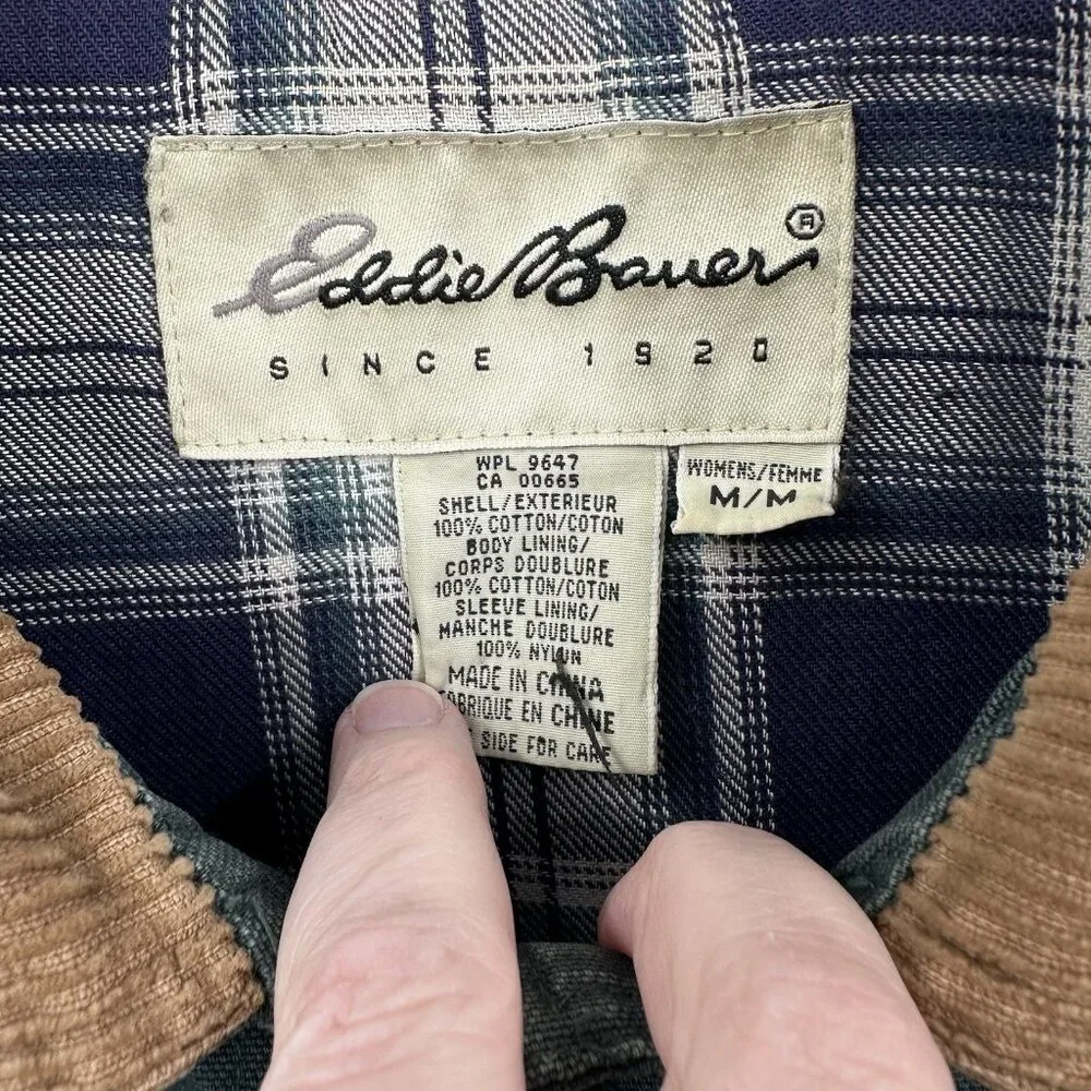 EDDIE BAUER barn jacket plaid lined western green vintage MEDIUM - Picture 11 of 13